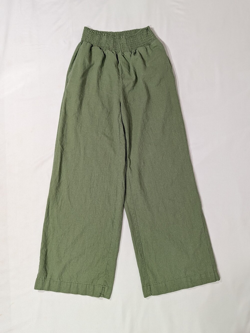 Love Tree Women's Large Linen Blend Palazzo Pants Olive Green Wide Leg